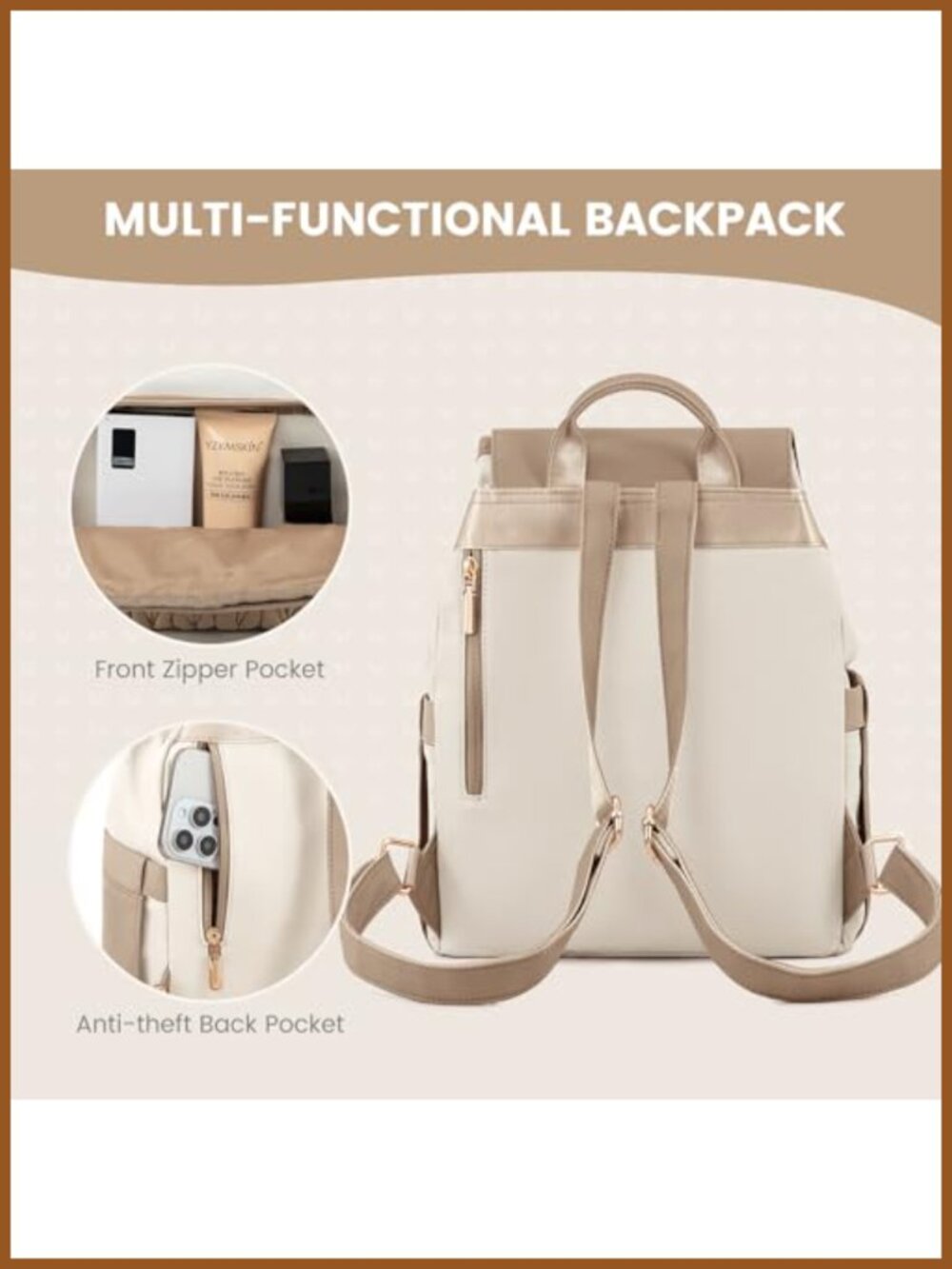 Quilted Water Resistant Polyester Mini Backpack Purse Lightweight Small Backpack - Picture 3 of 5